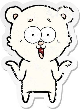 Bir insan tarafından çizilmiş gülen oyuncak ayının sıkıntılı çıkartması.