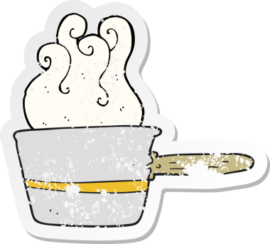 Bir insan tarafından çizilmiş bir tencerenin gerilmiş retro etiketi.