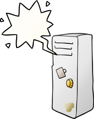 Bir insan tarafından çizilmiş düzgün eğimli konuşma baloncuklu çizgi film dolabı.