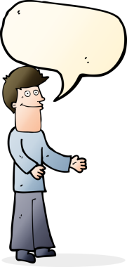 Bir insan tarafından çizilen konuşma baloncuğuyla omuz silken çizgi film adamı.