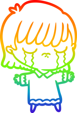 Gökkuşağı gradyan çizimi bir insan tarafından çizilmiş ağlayan bir çizgi kadın çizimi