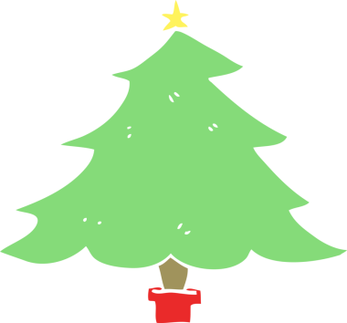 Bir insan tarafından çizilmiş düz renk karikatür Noel ağacı