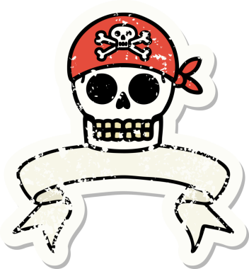 Bir insan tarafından çizilmiş korsan kafatası amblemi olan eski bir etiket.