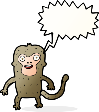 Bir insan tarafından çizilmiş konuşma balonlu çizgi maymun.