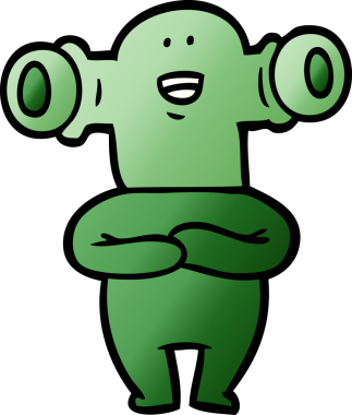 Bir insan tarafından çizilmiş dostane bir uzaylı çizgi filmi.