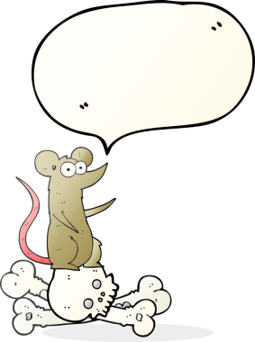 Bir insan tarafından çizilmiş kemikler üzerinde serbest konuşma balonu çizgi film faresi