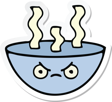 Bir insanın çizdiği sıcak çorba kasesinin çıkartması.