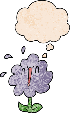 Bir insan tarafından çizilmiş grunge desenli düşünce baloncuğu olan karikatür çiçeği