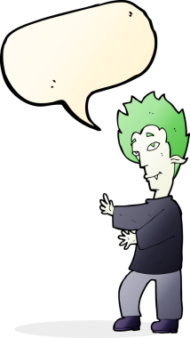 Bir insan tarafından çizilmiş, konuşma balonu olan bir vampir.