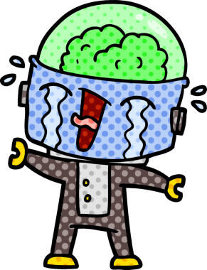 Bir insan tarafından çizilmiş ağlayan robot çizgi film.