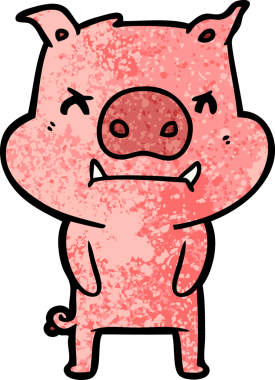 Bir insan tarafından çizilmiş kızgın çizgi film domuzu.