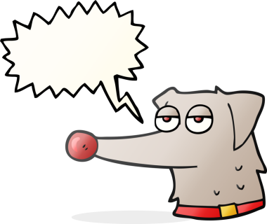 Bir insan tarafından çizilmiş tasmalı serbest konuşma balonu karikatür köpeği.