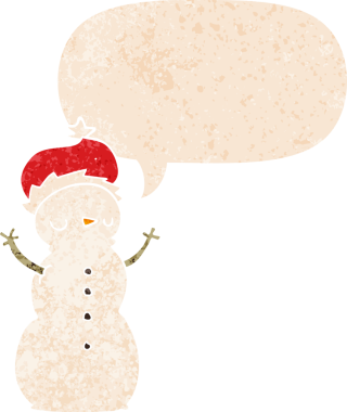 bir insan tarafından çizilmiş grunge sıkıntılı retro biçimli konuşma balonu ile kardan adam çizgi filmi