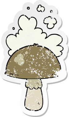 Bir insan tarafından çizilmiş spor bulutlu karikatür mantarı etiketi.