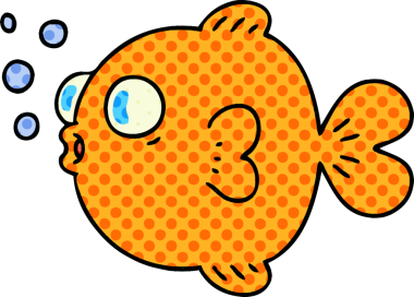 Bir insan tarafından çizilmiş tuhaf çizgi film balığı.