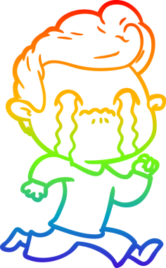 Gökkuşağı gradyan çizimi bir insan tarafından çizilmiş ağlayan bir karikatür adamı çiziyor.