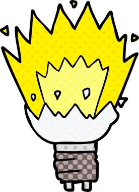 Bir insan tarafından çizilmiş patlayan karikatür ampulü.