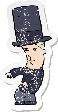 Bir insan tarafından çizilmiş silindir şapkalı bir çizgi film karakterinin gerilimli çıkartması.