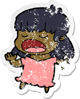 Bir insan tarafından yüksek sesle çizilmiş karikatür kadının sıkıntılı çıkartması.