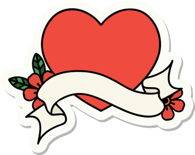 Bir insan tarafından çizilmiş bir kalbin bayrağıyla dövme stili çıkartması