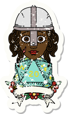 Retro Dövme Tarzı İnsan Savaşçısı Doğal 20 rulo ile Bir insan tarafından çizilmiş