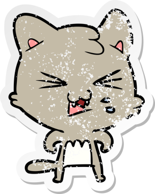 Bir insan tarafından çizilmiş bir karikatür tıslayan kedinin sıkıntılı çıkartması.