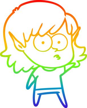 Gökkuşağı gradyan çizgi çizimi bir insan tarafından çizilmiş bir elf kızı