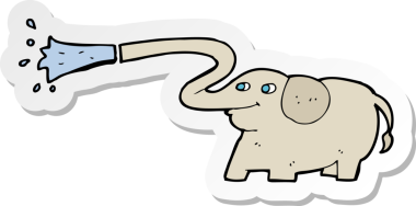 Bir insan tarafından çizilmiş su fışkırtan bir filin çıkartması.