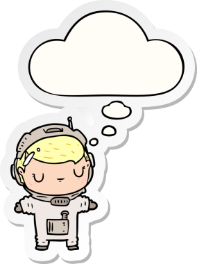 Düşünce baloncuğu insan tarafından çizilmiş bir çıkartma olan karikatür astronotu.