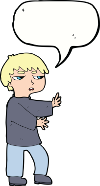 Bir insan tarafından çizilmiş konuşma balonuyla hareket eden karikatür adamı.