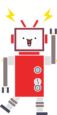 Bir insan tarafından çizilmiş düz renkli bir robot karikatürü