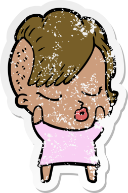 Çizgi film çıkartması. Bir insan tarafından çizilmiş güzel hippi kız.