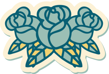 Bir insan tarafından çizilmiş bir buket çiçeğin geleneksel stiliyle dövme çıkartması.