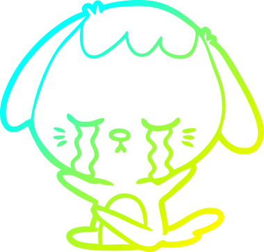 Bir insan tarafından çizilmiş ağlayan çizgi köpeğin soğuk gradyan çizimi