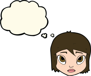 Bir insan tarafından çizilmiş düşünce baloncuklu kadın yüzü.