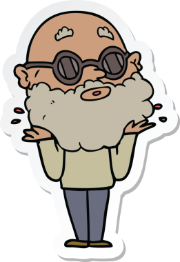 Bir insan tarafından çizilmiş sakallı ve güneş gözlüklü tuhaf bir adamın çıkartması.