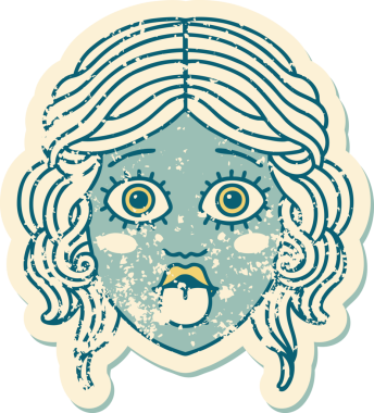 Bir insan tarafından çizilmiş dilden fırlamış kadın yüzünün sembolik dövmeli görüntüsü