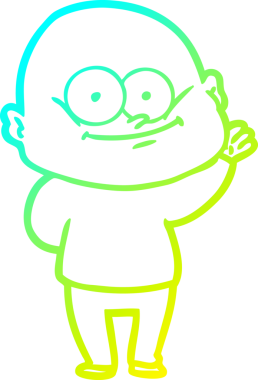 Bir insan tarafından çizilmiş, kel bir adamın soğuk çizgi çizimi.