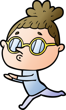 Bir insan tarafından çizilmiş gözlüklü bir karikatür kadın.