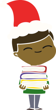 Bir insan tarafından çizilmiş Noel Baba şapkası takan gülümseyen bir çocuğun el çizimi.