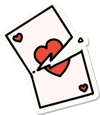 Bir insan tarafından çizilmiş yırtık bir kartın geleneksel stiliyle dövme çıkartması