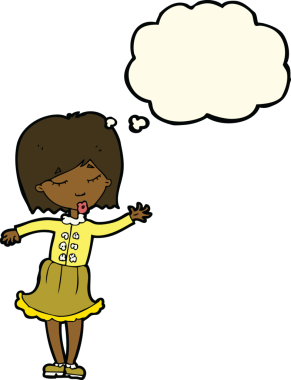 Bir insan tarafından çizilmiş düşünce balonlu bir kadın.