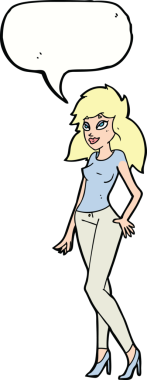 Bir insan tarafından çizilmiş konuşma balonu olan güzel bir kadın.