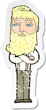 Bir insan tarafından çizilmiş sakallı, ciddi bir adamın karikatür çıkartması.