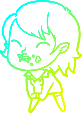 Bir insan tarafından çizilmiş yanağında kan olan vampir bir kızın çizdiği soğuk çizgi.