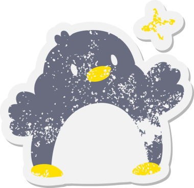 Bir insan tarafından çizilmiş yıldız grunge etiketli şirin noel pengueni.