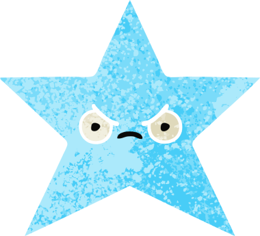 Bir insan tarafından çizilmiş yıldız balığının retro çizim tarzı karikatürü