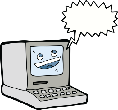 bir insan tarafından çizilmiş konuşma baloncuklu eski bir bilgisayar