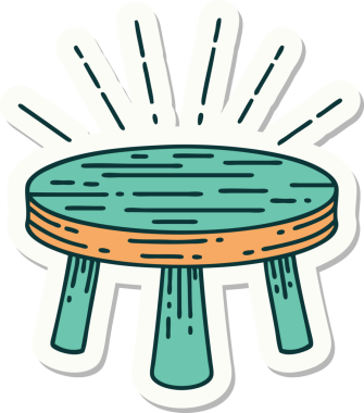 Dövme stili tahta bir tabure. Bir insan tarafından çizilmiş.