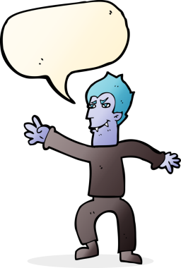 Bir insan tarafından çizilmiş konuşma balonu olan bir vampir adam.